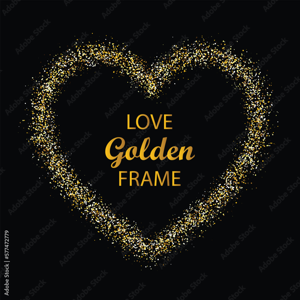 Heart shape gold glitter border frame vector illustration