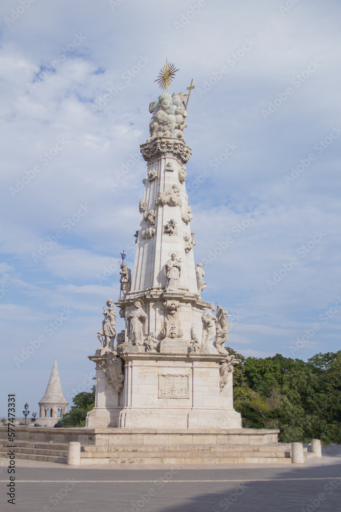 Plague pillar near the Fisherman's Bastion in Budapest, Hungary
