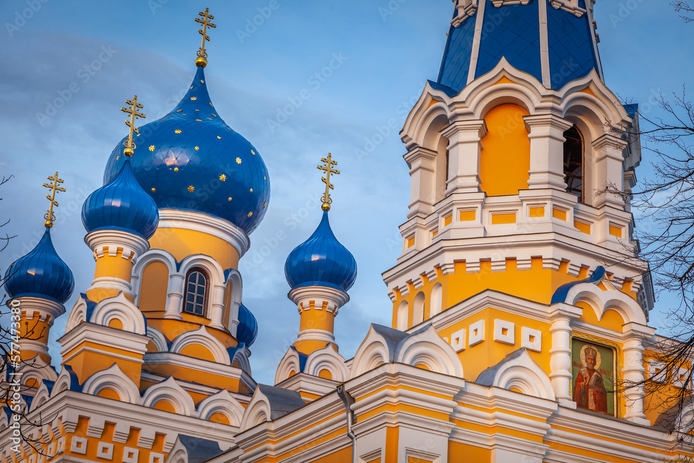 Saint Nicholas Russian Orthodox Church at sunset in Brest, Belarus