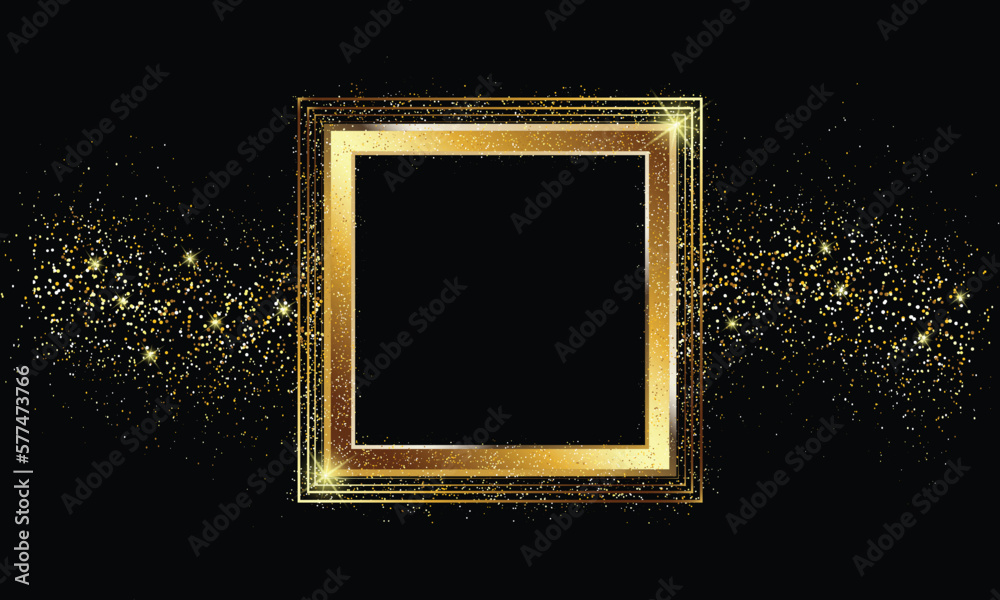 Gold frame on a black background with gold glitter Stock Vector | Adobe ...
