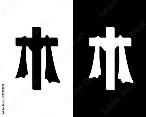 A group of black and white silhouettes for the Holiday Holy Week for your designs. Religious postcard and symbols. Vector illustration