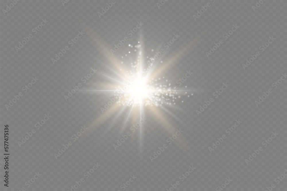 Vector transparent sun light special lens flare light effect. front lens sun flare. Vector blur in radiance light. Decor element. Horizontal star beams and spotlight. star