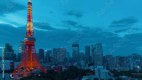 Sunset time-lapse of Tokyo Tower in Minato, Tokyo, Japan