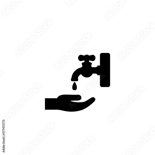 Water tap with water drop and leaf glyph icon isolated on white background.