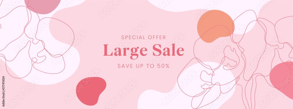 Abstract floral sale banner for social media, website, poster, shopping ads, sale promotion.