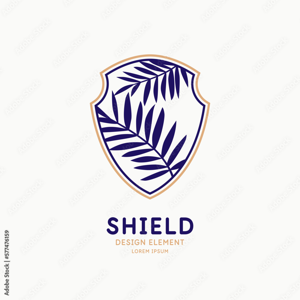 Shield, a symbol of protection and reliability. Vector illustration. Isolated image of a shield with leaves. Shield, a symbol of protection and reliability. Vector illustration. Isolated image of a shield with leaves.