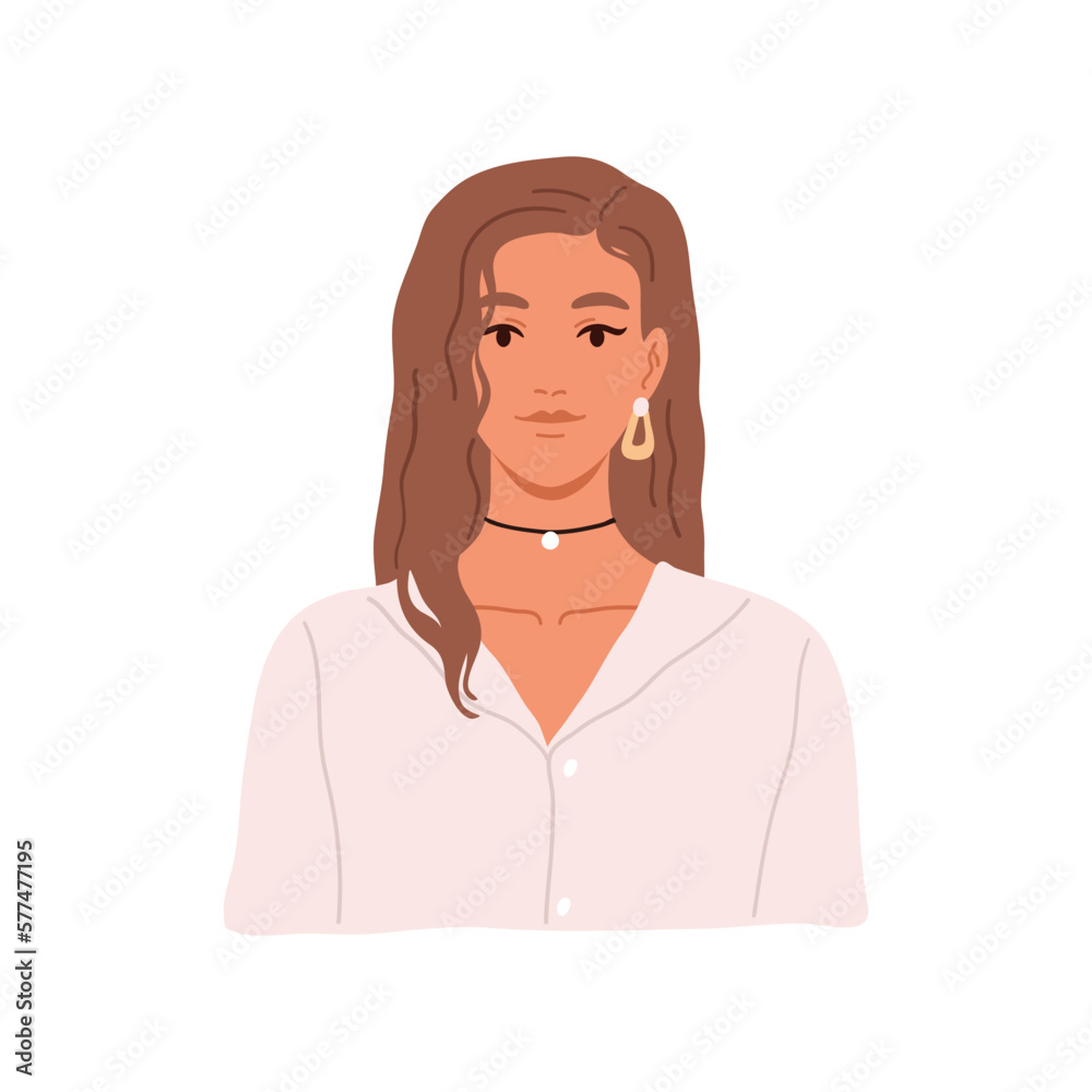 Portrait of a young attractive woman in hand drawn business clothes	

