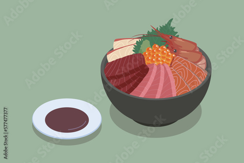 海鮮丼のアイソメトリックベクターイラスト