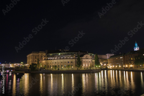 Photography swedish parliament by night in stockholm