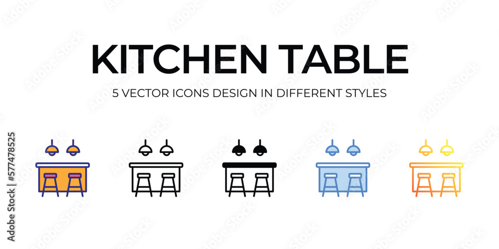 kitchen table Icon Design in Five style with Editable Stroke. Line, Solid, Flat Line, Duo Tone Color, and Color Gradient Line. Suitable for Web Page, Mobile App, UI, UX and GUI design.