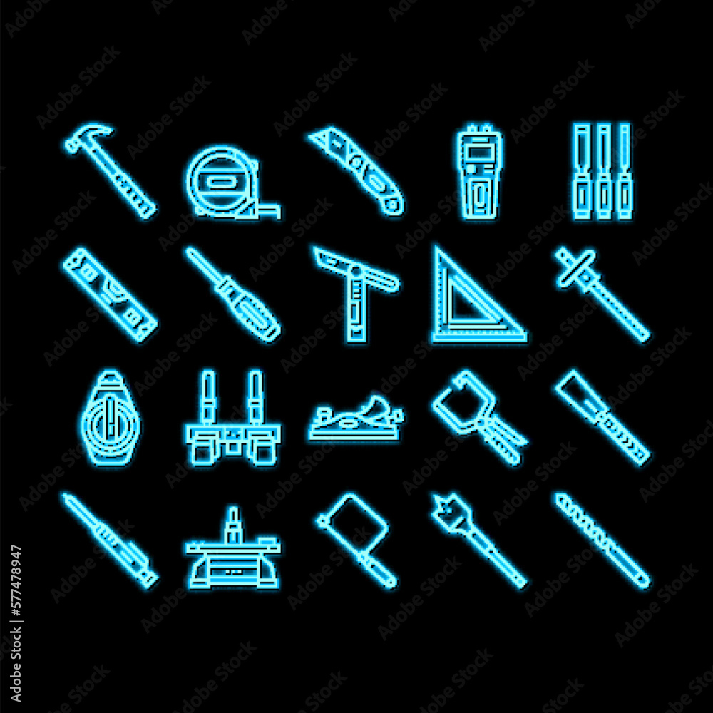 Carpenter Tool And Accessory neon glow icon illustration