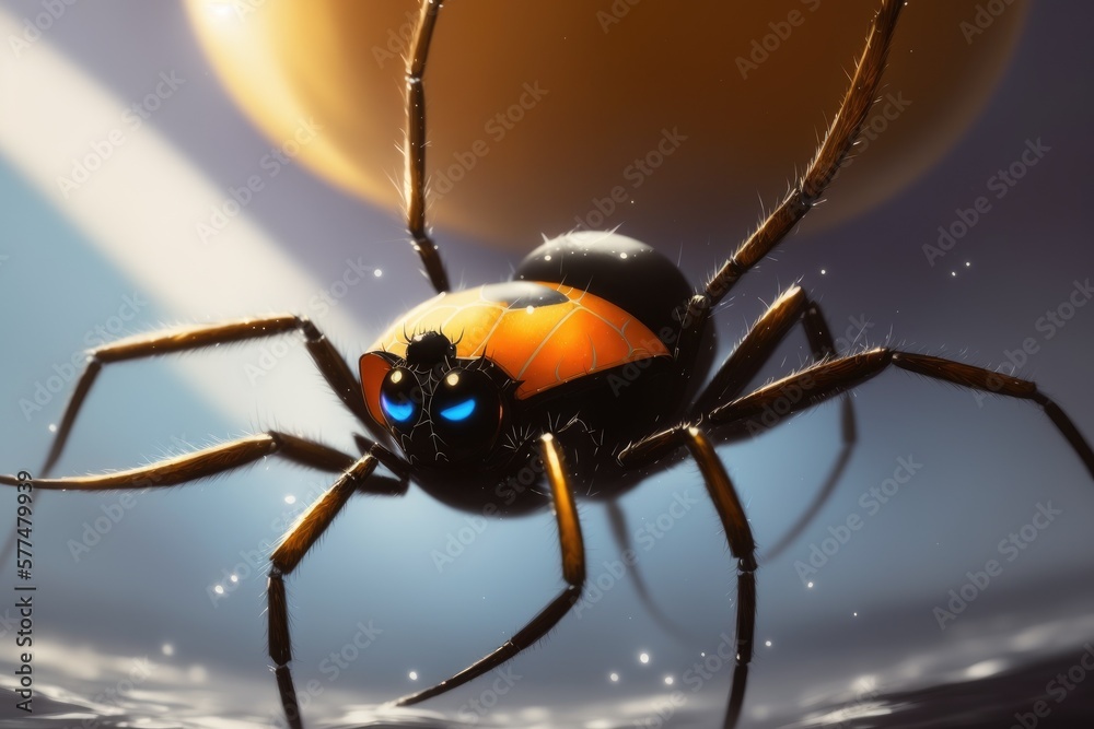 Colorful magic spider, cartoon style painting. Generative ai art illustration, cute fantasy concept Colorful magic spider, cartoon style painting. Generative ai art illustration, cute fantasy concept