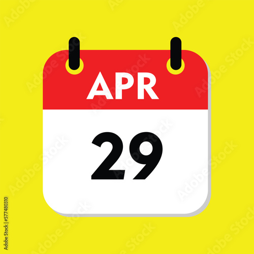 calendar with a date, 29 April icon with yellow background