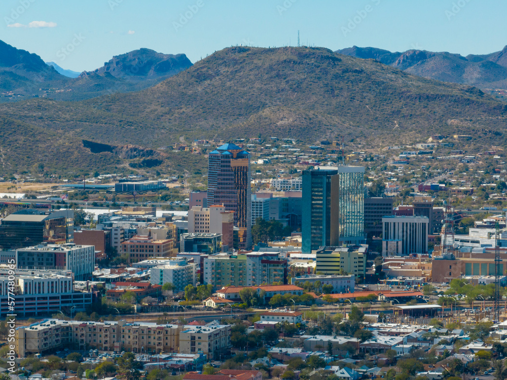 Tucson downtown modern skyscrapers aerial view with Tucson ...