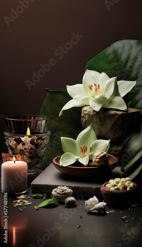 The soft glow of warm light and the gentle fragrance of lilies and candles create a peaceful ambiance that envelops you in comfort and relaxation
