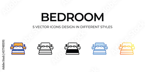 bedroom Icon Design in Five style with Editable Stroke. Line, Solid, Flat Line, Duo Tone Color, and Color Gradient Line. Suitable for Web Page, Mobile App, UI, UX and GUI design.