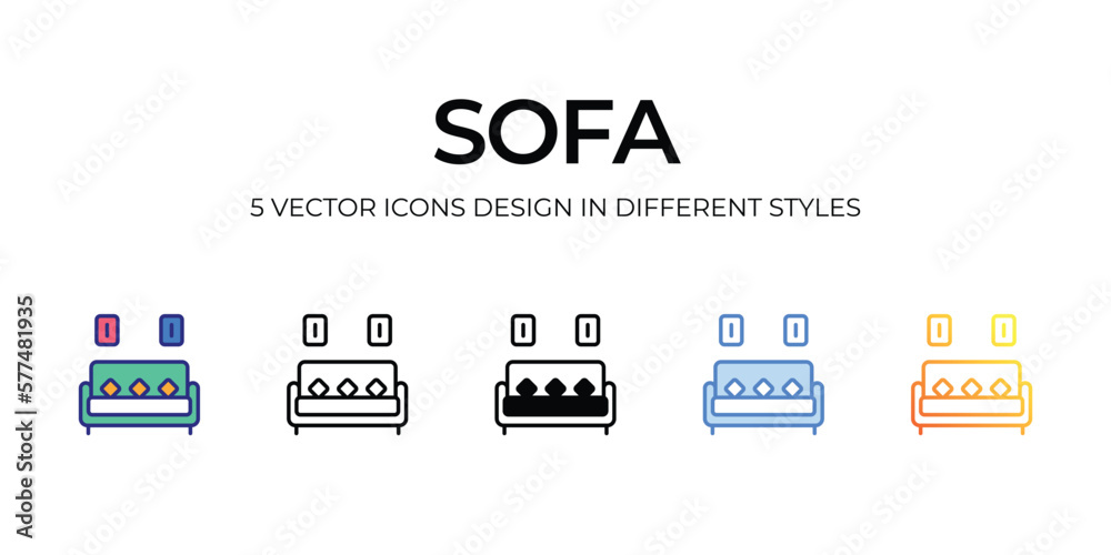 sofa Icon Design in Five style with Editable Stroke. Line, Solid, Flat Line, Duo Tone Color, and Color Gradient Line. Suitable for Web Page, Mobile App, UI, UX and GUI design. sofa Icon Design in Five style with Editable Stroke. Line, Solid, Flat Line, Duo Tone Color, and Color Gradient Line. Suitable for Web Page, Mobile App, UI, UX and GUI design.