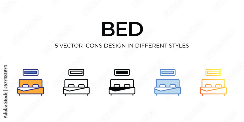 bed Icon Design in Five style with Editable Stroke. Line, Solid, Flat Line, Duo Tone Color, and Color Gradient Line. Suitable for Web Page, Mobile App, UI, UX and GUI design. bed Icon Design in Five style with Editable Stroke. Line, Solid, Flat Line, Duo Tone Color, and Color Gradient Line. Suitable for Web Page, Mobile App, UI, UX and GUI design.