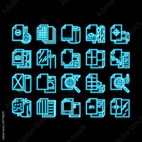 Paper List For Printing Poster neon glow icon illustration