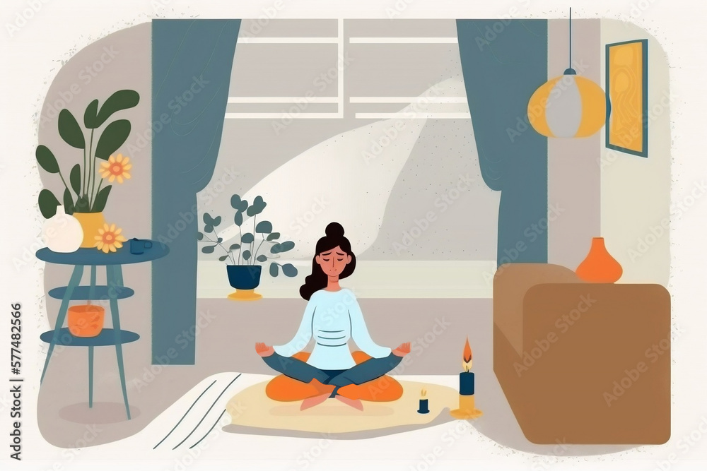 Obraz premium Simple illustration of woman meditating.
