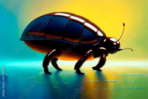 Colorful magic cute beetle bug, cartoon style surreal painting. Generative ai art illustration © Aleksandr