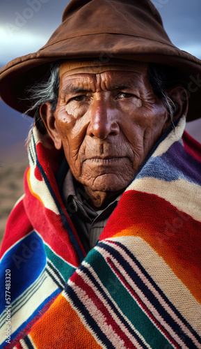 Proud Peruvian Man in Traditional Poncho - Cultural Attire Portrait (created with Generative AI)