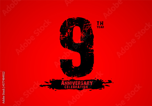 9 years anniversary celebration logotype on red background, 9th birthday logo, 9 number, anniversary year banner, anniversary design elements for invitation card and poster. number design vector