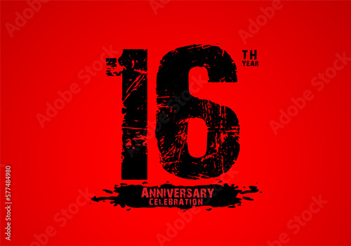 16 years anniversary celebration logotype on red background, 16th birthday logo, 16 number, anniversary year banner, anniversary design elements for invitation card and poster. number design vector