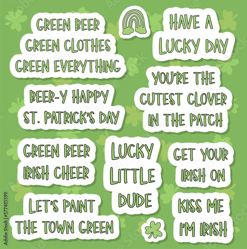 Set of stickers with quotes for St. Patrick's Day.