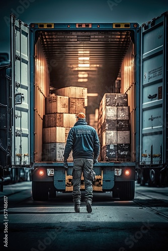 Foto A truck driver loading cargo into the container