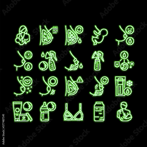 Breastfeeding Baby neon glow icon illustration