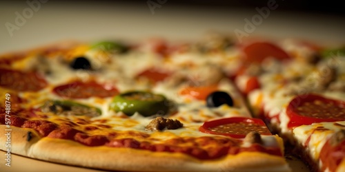 Close up image of a pizza background, generative ai