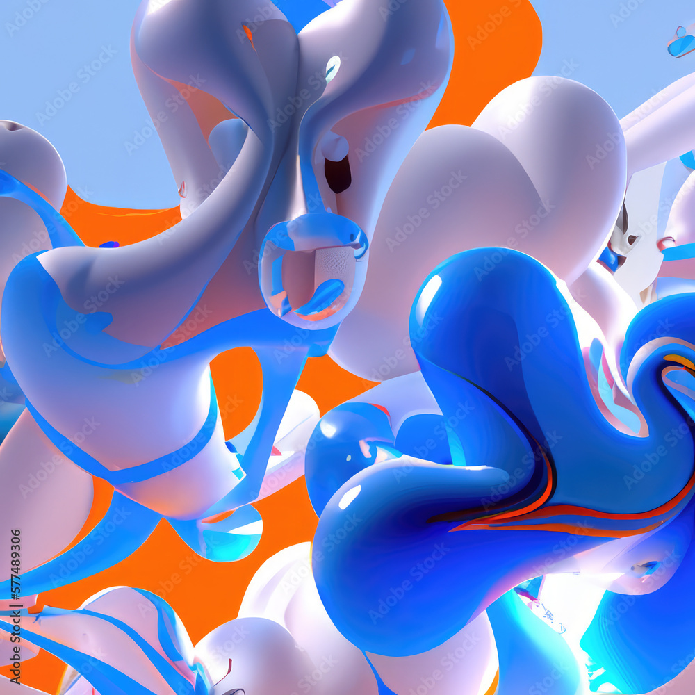 Obraz premium Vibrant pastel colored glassy abstract shapes, 3d render background illustration.