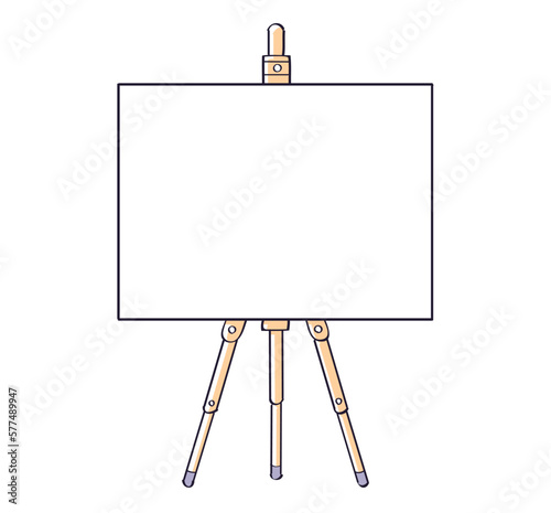 Tripod easel with a big white blank canvas board isolated vector illustration