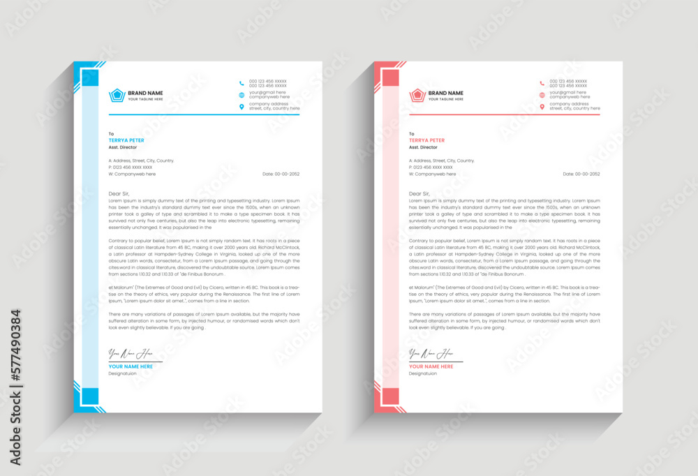 minimal simple creative unique corporate business identity letterhead vector template design