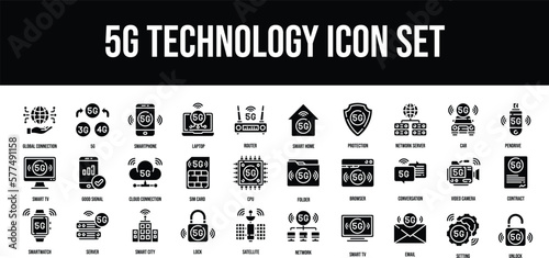 Thin line icons Perfect pixel 5G Technology glyph icon set
