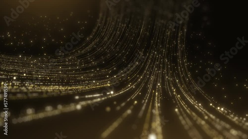 Gold lights rays stage scene for award winning event, abstract particle glitter