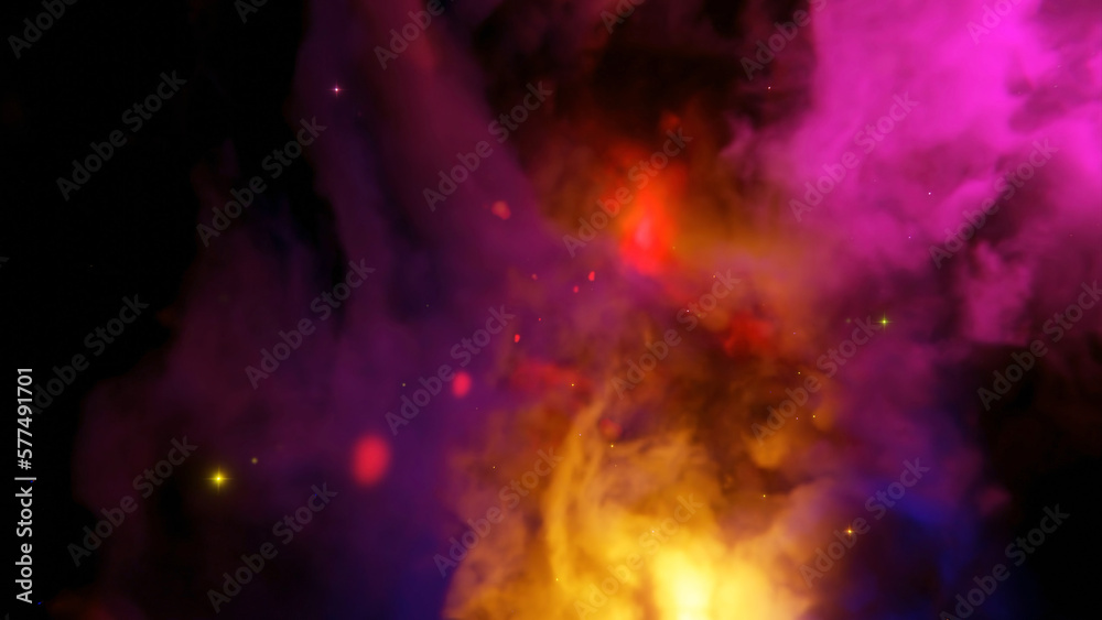 Cosmic Colorful Nebula. Design. Moving colorful fog in outer space. Colorful nebula of space in beautiful stream on black background