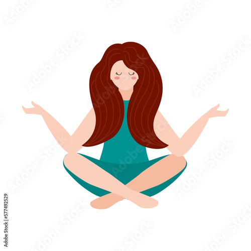 Woman meditating. Meditation for body, mind and emotions. Concept illustration for yoga, meditation, relaxation, healthy lifestyle. Vector illustration.