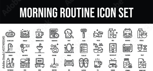 Thin line icons Perfect pixel Morning Routine iconset