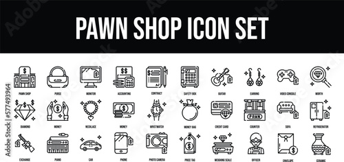 Thin line icons Perfect pixel Pawn Shop icons