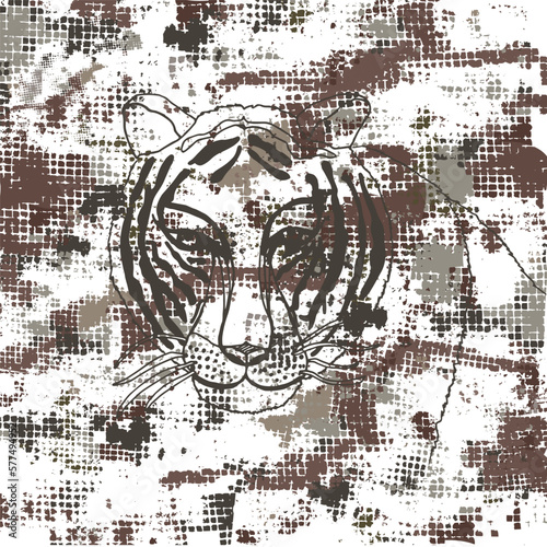 Camuflage pattern with a sketch a lion on an isolated background