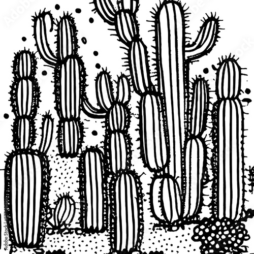 Cactus line drawing black and white