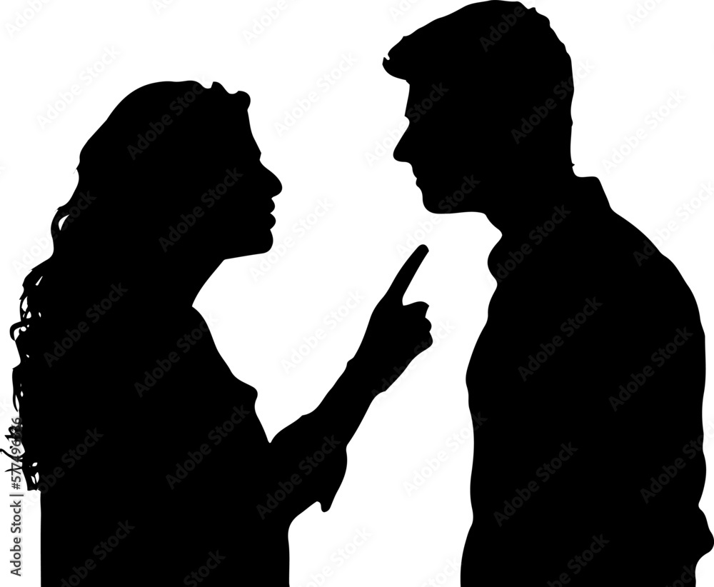 Silhouette of husband and wife argument, man and woman fighting black and white illustration, Couple arguing Black and White Stock Photo Silhouette of husband and wife argument, man and woman fighting black and white illustration, Couple arguing Black and White Stock Photo