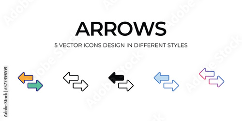 arrows Icon Design in Five style with Editable Stroke. Line, Solid, Flat Line, Duo Tone Color, and Color Gradient Line. Suitable for Web Page, Mobile App, UI, UX and GUI design.