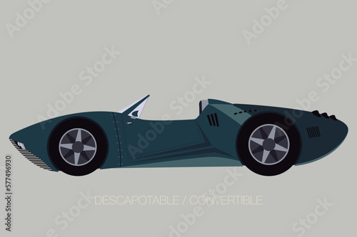 competition street convertible supercar, flat design style, side view car, flat design style