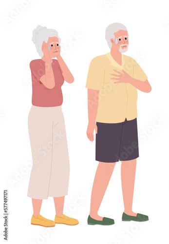 Elderly couple upsetted with news semi flat color vector characters. Editable figures. Full body people on white. Simple cartoon style spot illustration for web graphic design and animation