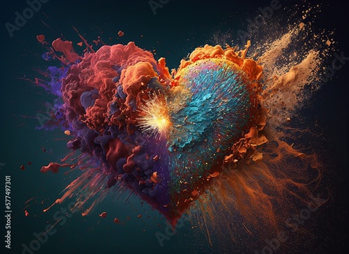 Love bombing icon. Heart explosion.. Concept of like button and social media. Generative AI.  photo