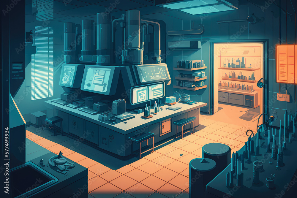 Futuristic laboratory featuring hightech equipment and advanced