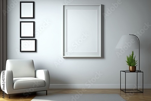 Picture frame hanging in the room interior. Generative AI